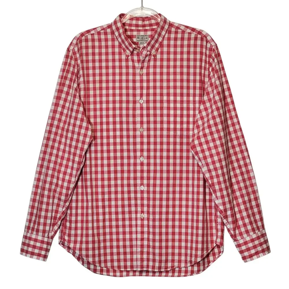 J.Crew Red White Check Cotton Button Front Long Sleeve Shirt L Preppy Casual